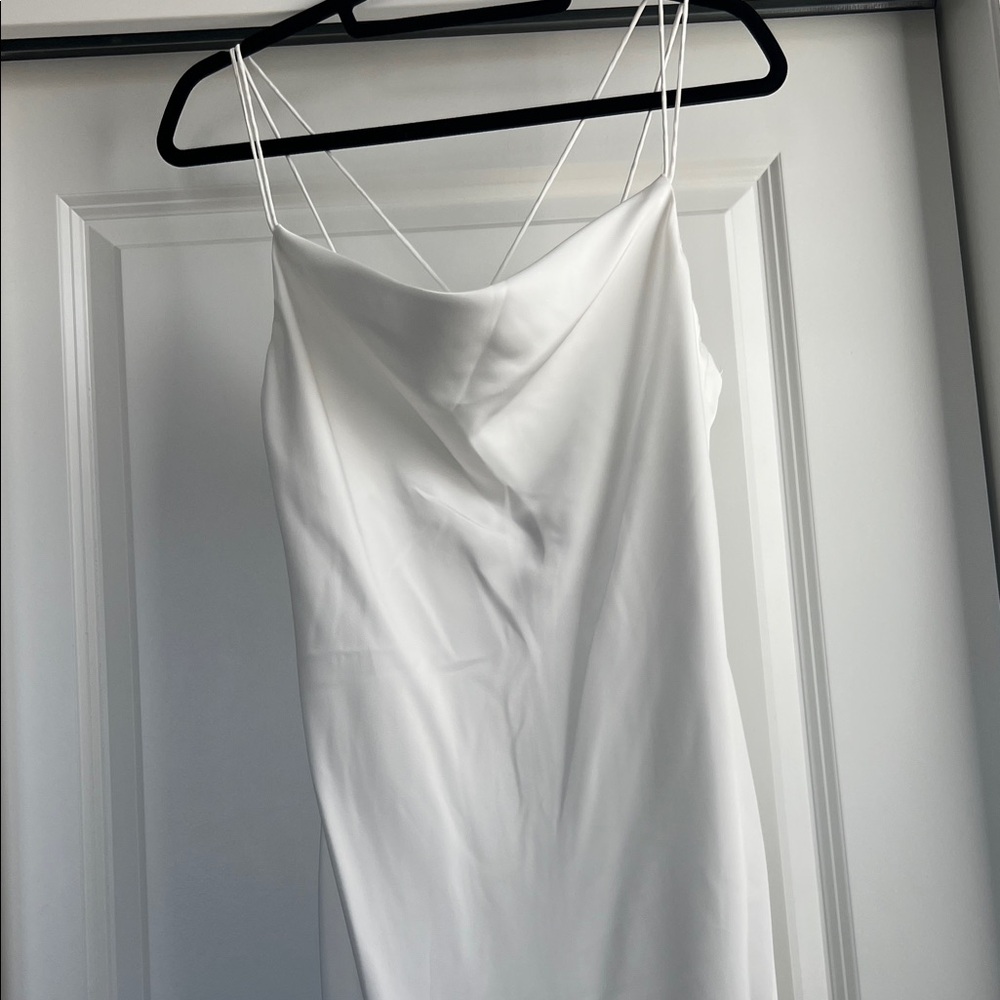 Sachin + Babi White Satin Dress with Spaghetti Straps